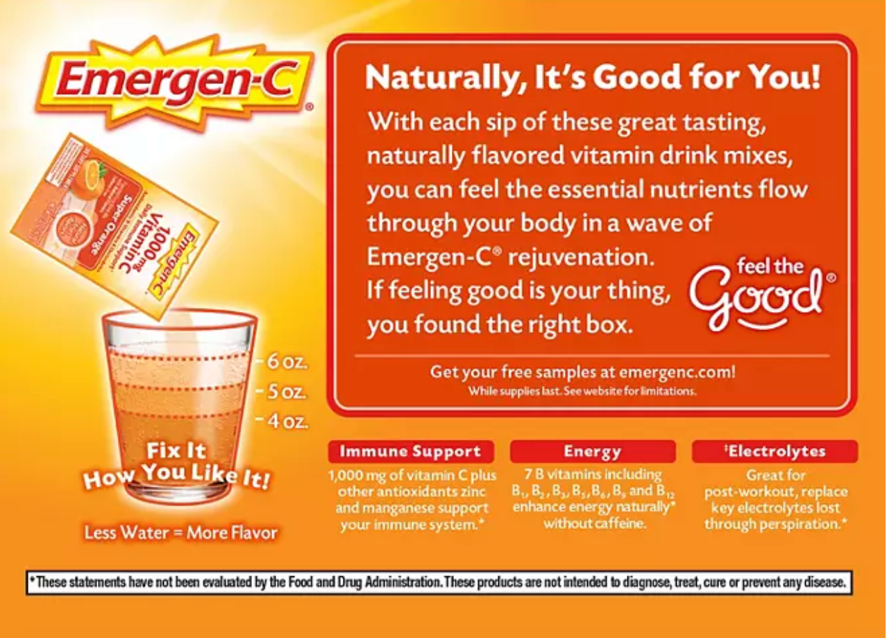 Emergen-C Drink Mix Variety Pack, Super Orange, Raspberry & Tangerine, 29.1 oz., 90 ct.