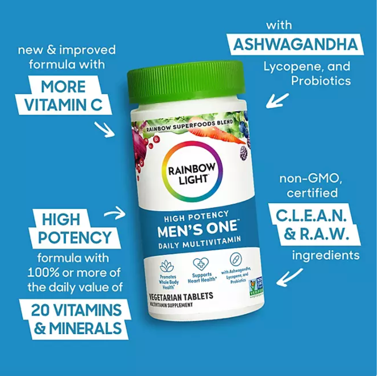 Rainbow Light Men's One Multivitamin Tablet Plus Superfoods & Probiotics 180 ct.