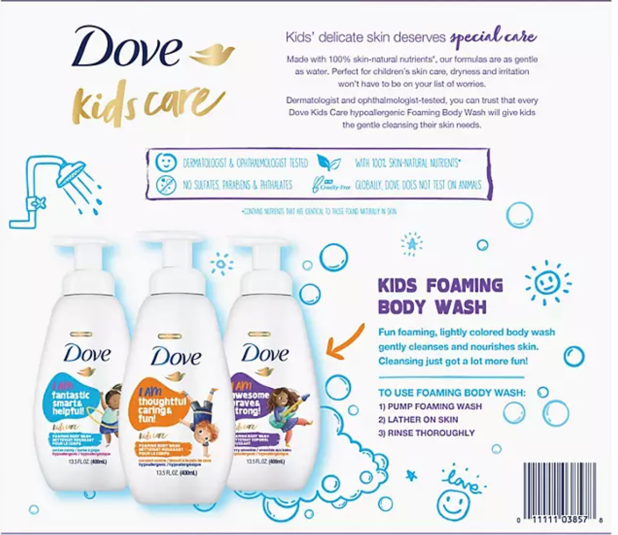 Dove Kids Care Foaming Body Wash, Variety Pack, 13.5 fl. oz., 3 pk.