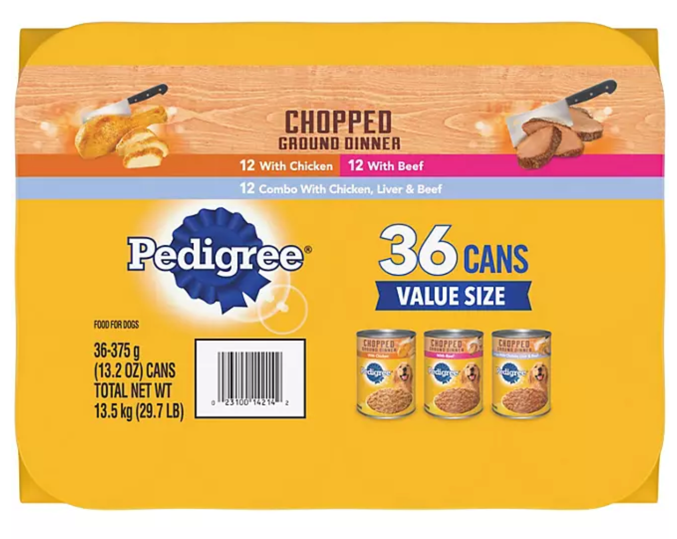 Pedigree Chopped Ground Dinner, Variety Pack, 13.2 oz., 36 ct.