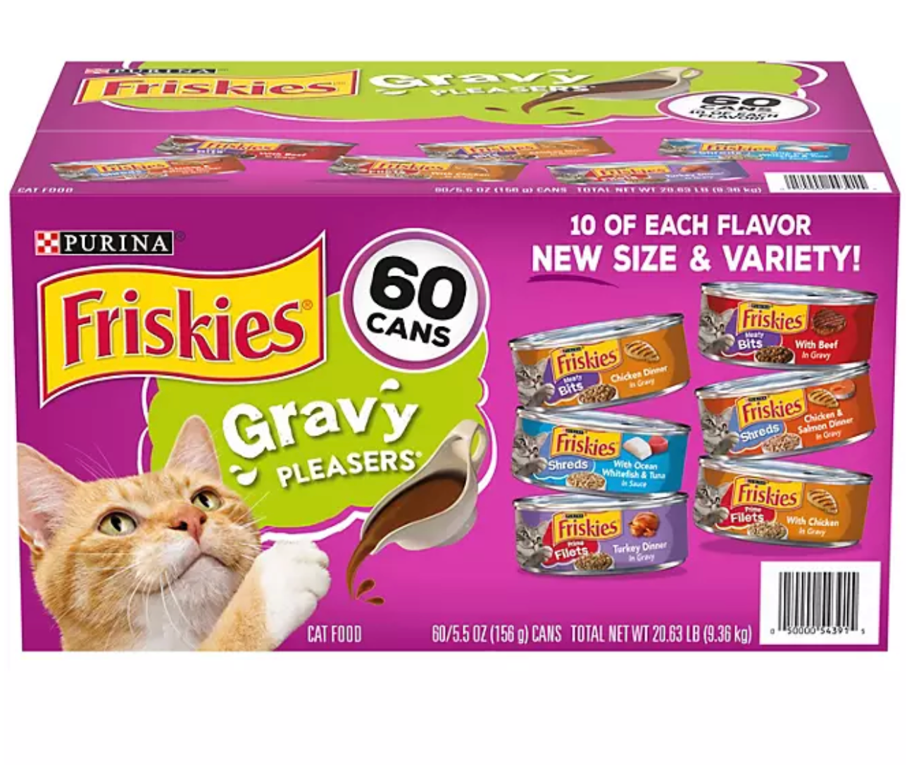 Purina Friskies Gravy Pleasers Variety Pack, Adult Wet Cat Food, 5.5 oz., 60 ct.