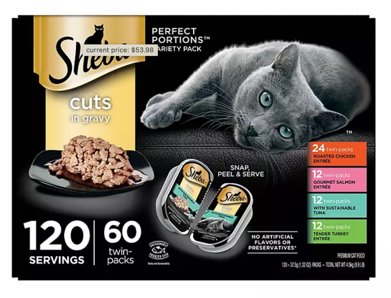 Sheba Perfect Portions Wet Cat Food Trays, Variety Pack 60 ct., 2.6 oz.