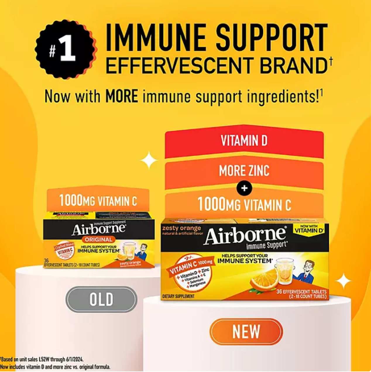 Airborne Immune Support Effervescent Tablets, Sugar-Free Zesty Orange 36 ct.