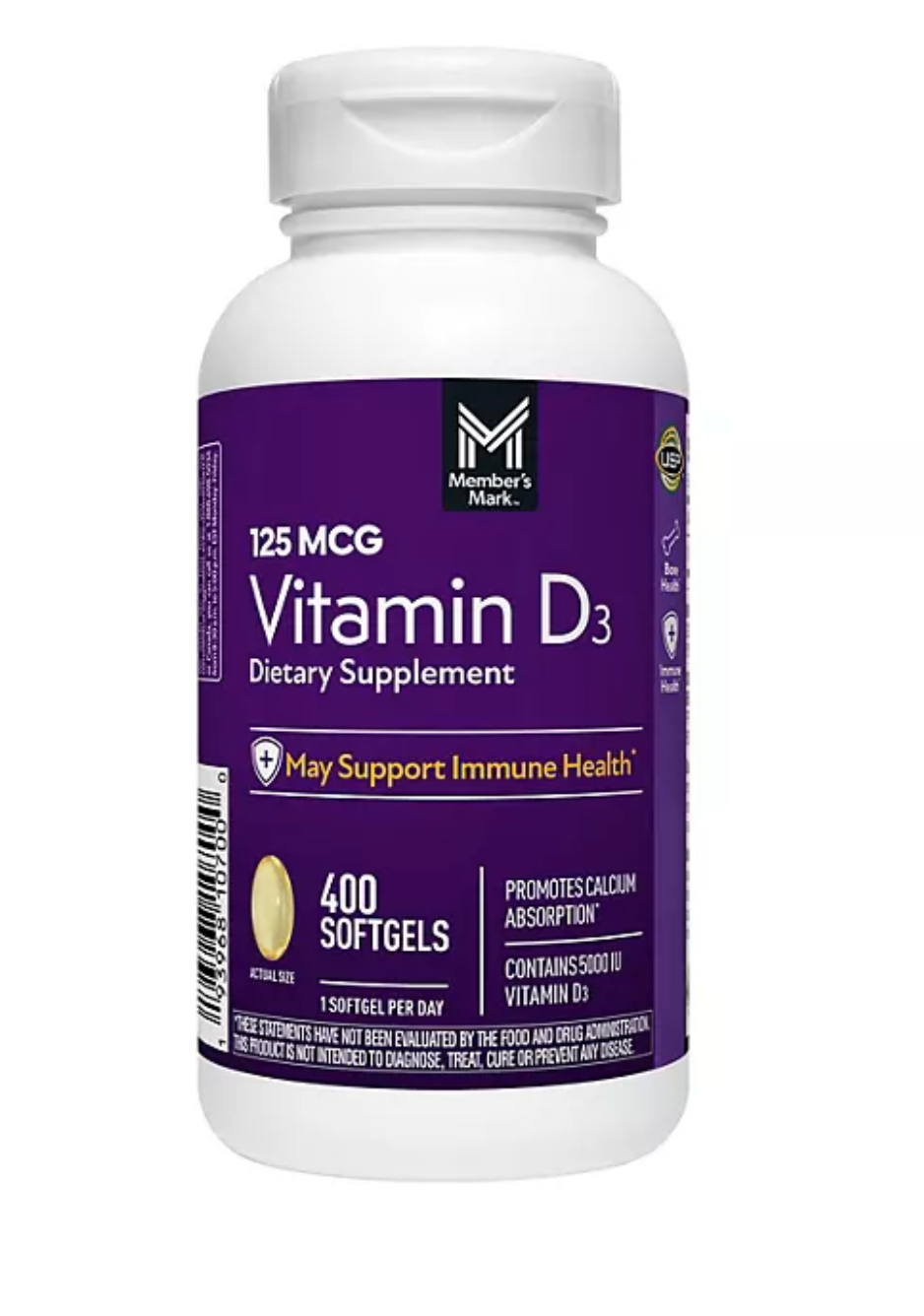 Vitamin D3, 125 mcg 5000 IU Softgels, 400 ct.