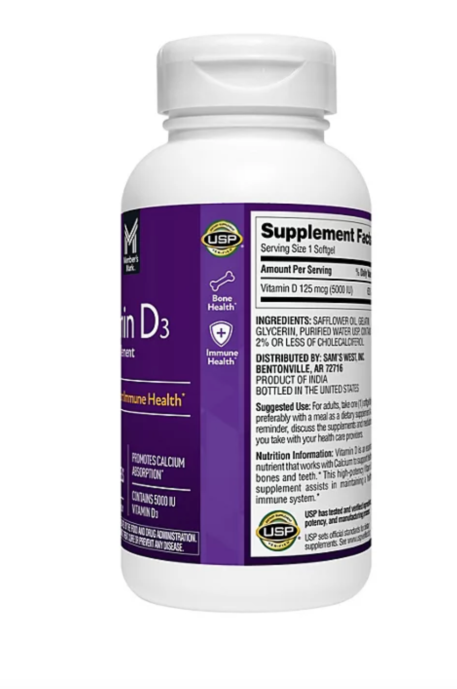 Vitamin D3, 125 mcg 5000 IU Softgels, 400 ct.